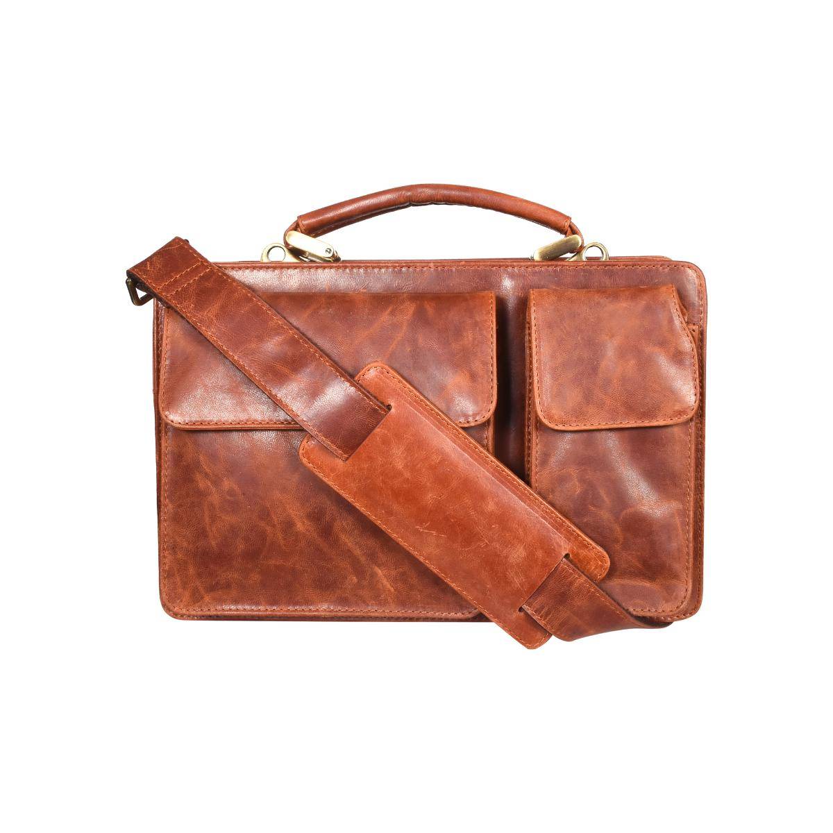 Sassora Tan Premium Leather Unisex Messenger Bag (S)