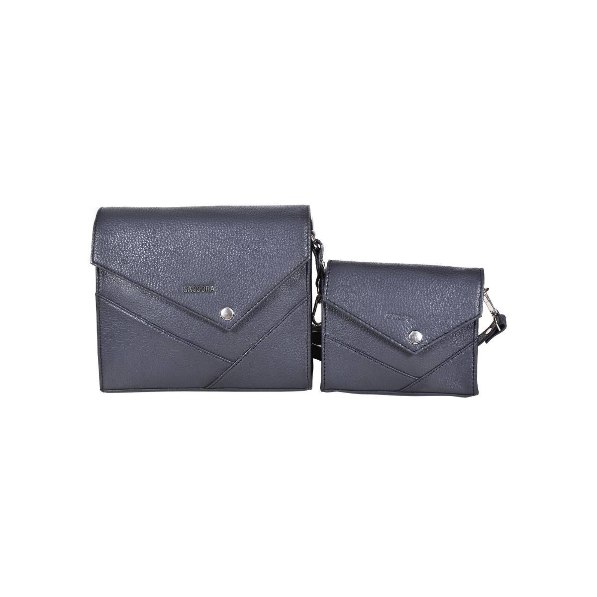 Sassora Navy Blue Premium Leather Women Sling Bag with Pouch (M)