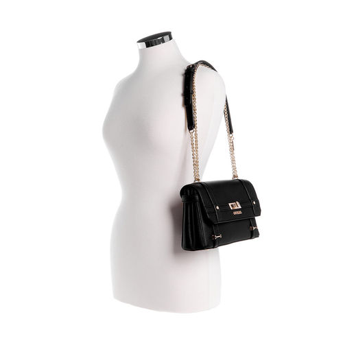 Guess Women Black Solid Convertible Crossbody With Twist Lock Closure