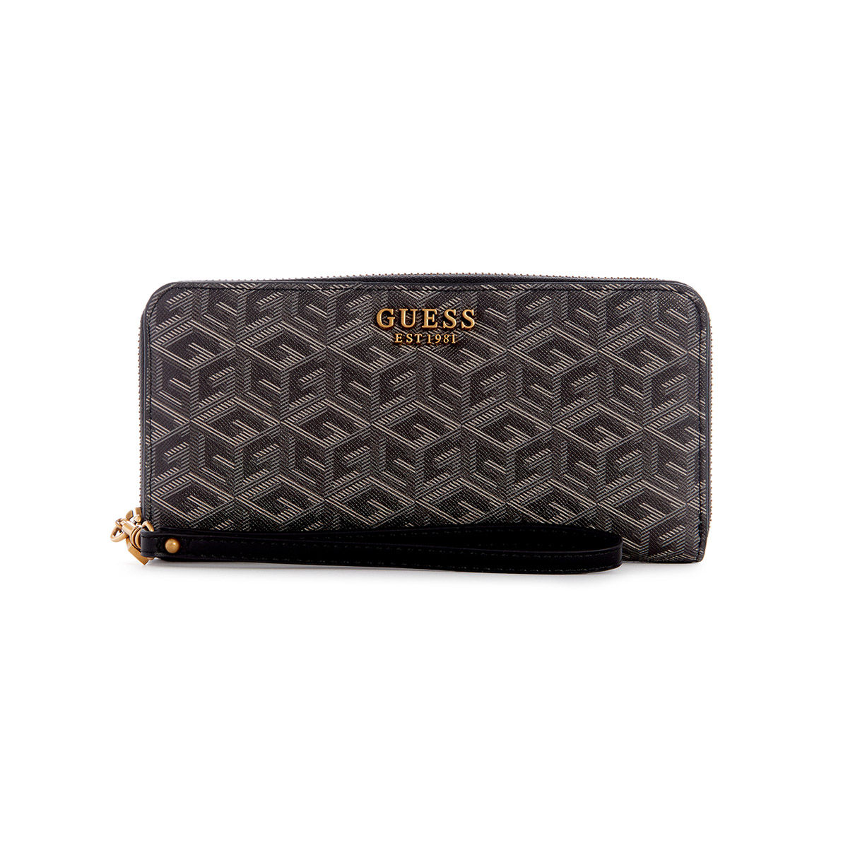 Guess Women Black Printed Zip Around Wallet With Zip Closure