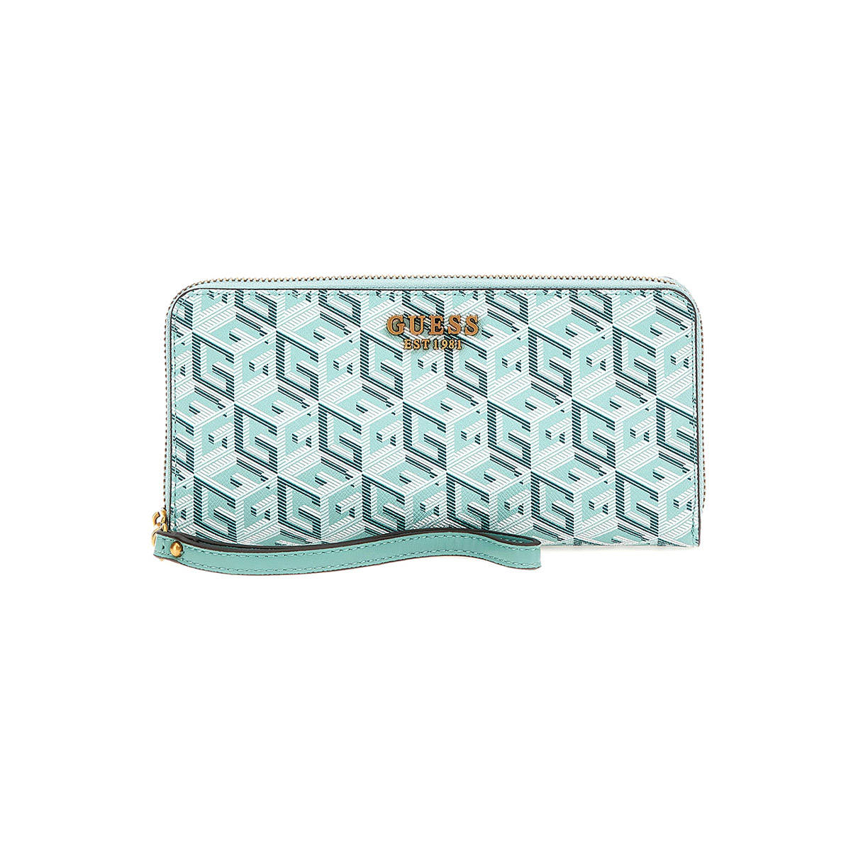 Guess Women Turquoise Printed Zip Around Wallet With Zip Closure