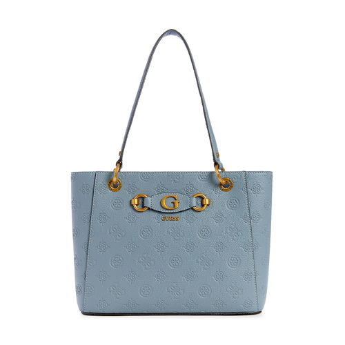 Guess Women Blue Textured Tote Bag With Zip Closure