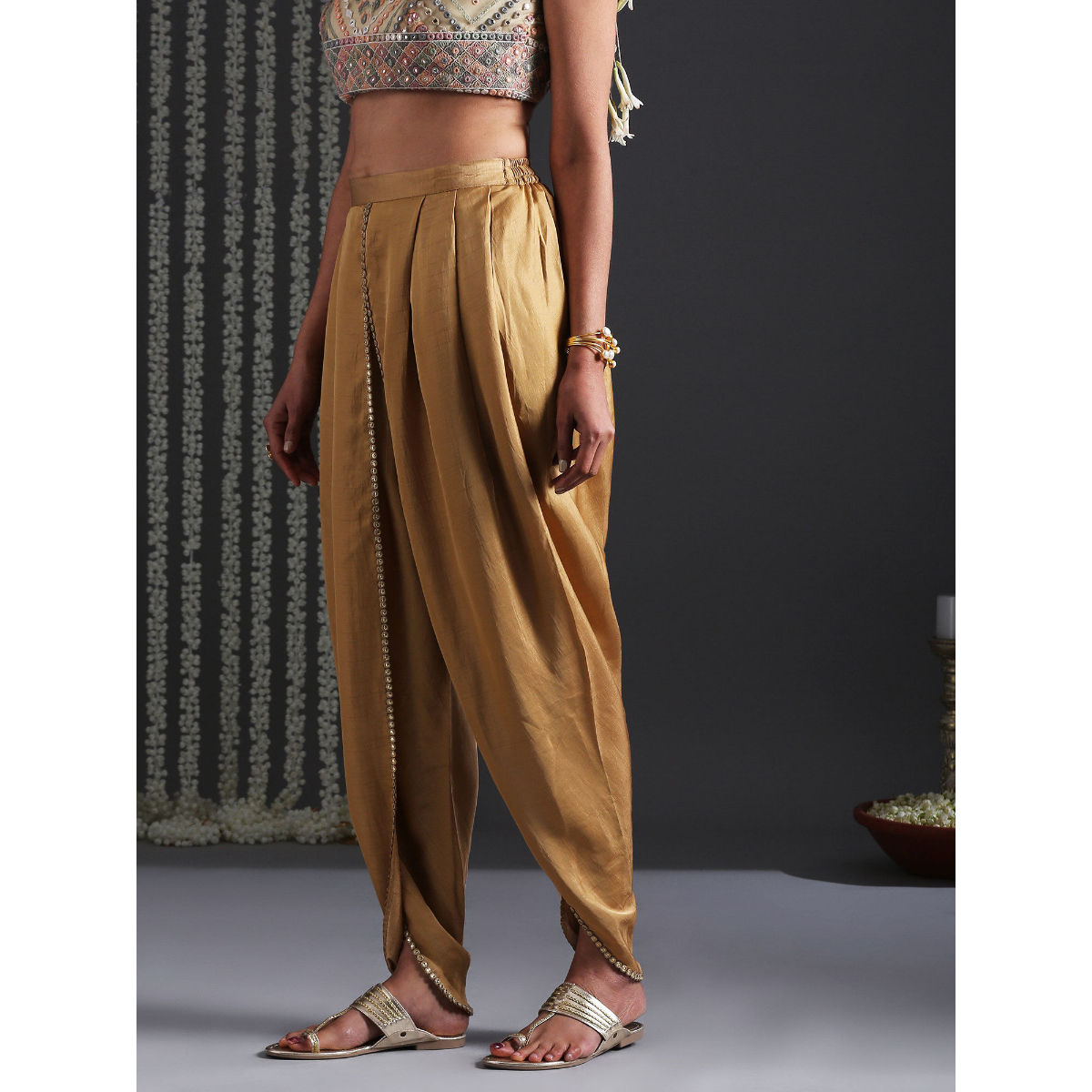INDYA X PAYAL SINGHAL Women Green Solid Dhoti Pants With Attached Dupatta -  Absolutely Desi