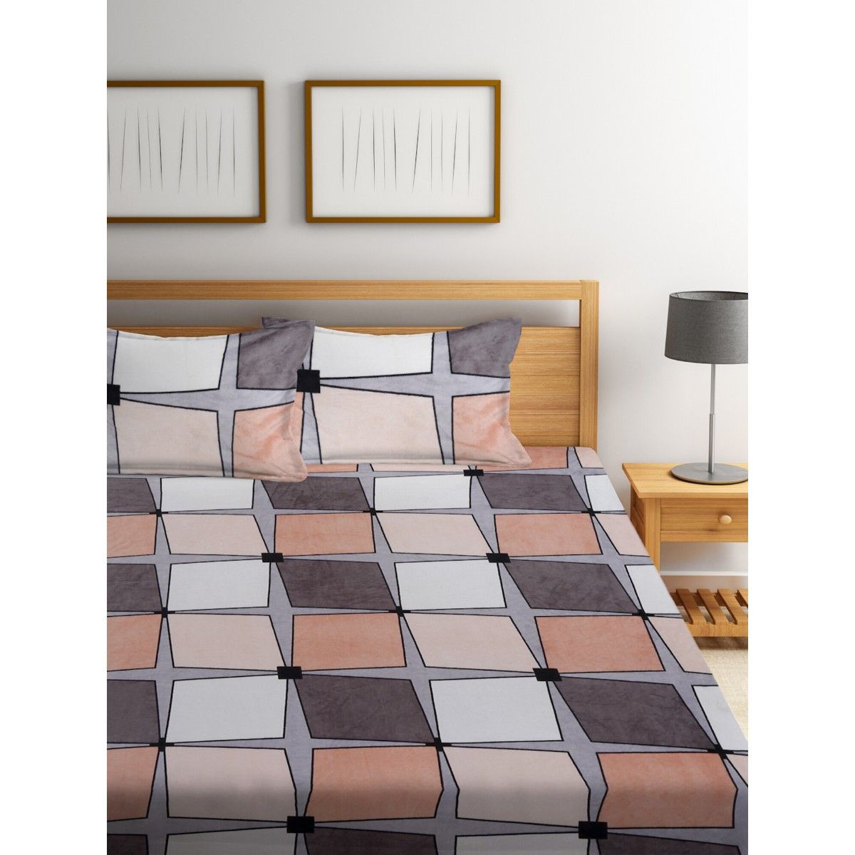 Buy Klotthe Multi Color Geometric Woolen Bed Sheet with 2 Pillow Covers (Queen) Online