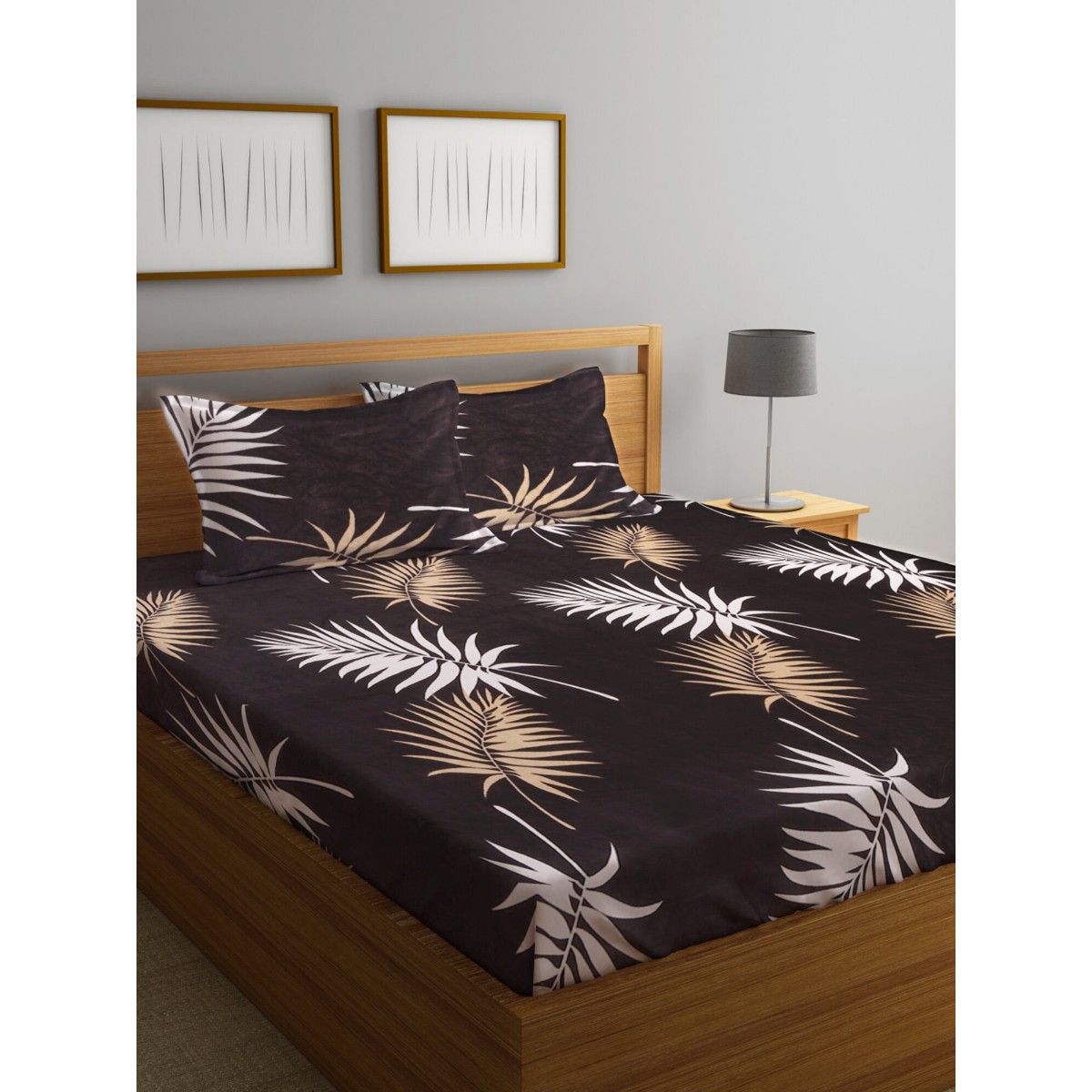 Klotthe Brown Printed Woolen Bed Sheet with 2 Pillow Covers (Queen