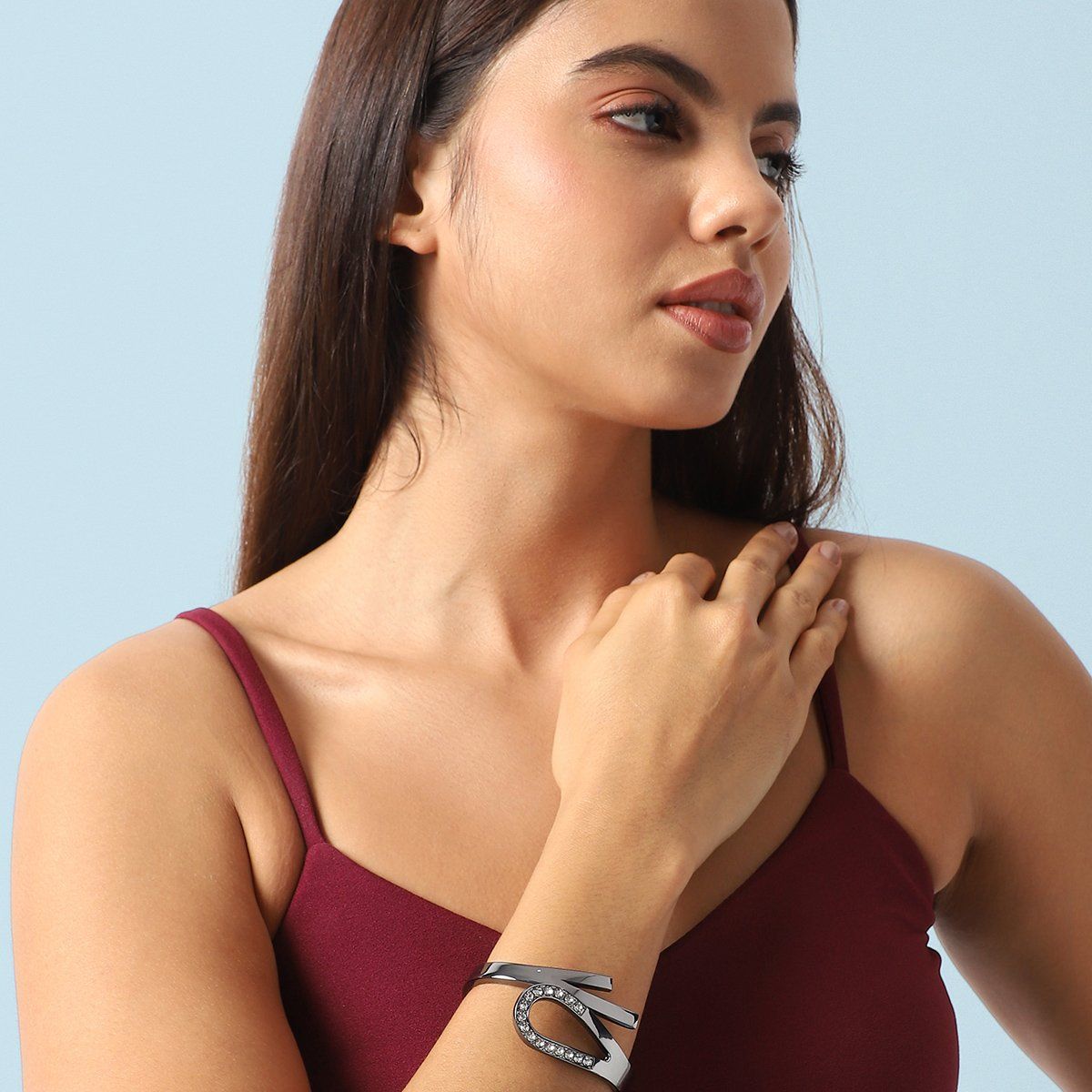 Buy Sohi Womens Embellished Bow Bracelet Dark Silver Online