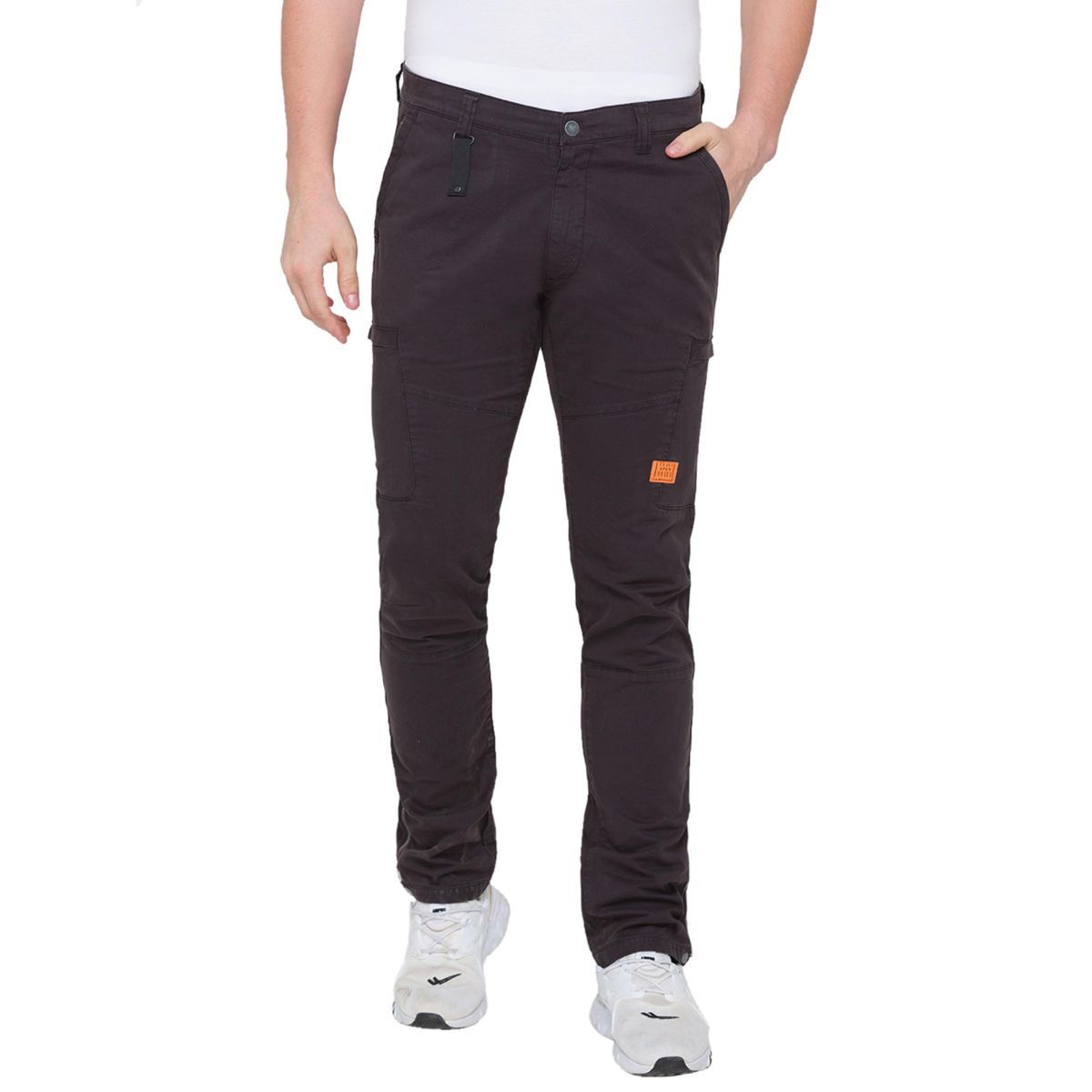 Buy Spykar Men's Cargo Solid Carbon Grey Trouser online