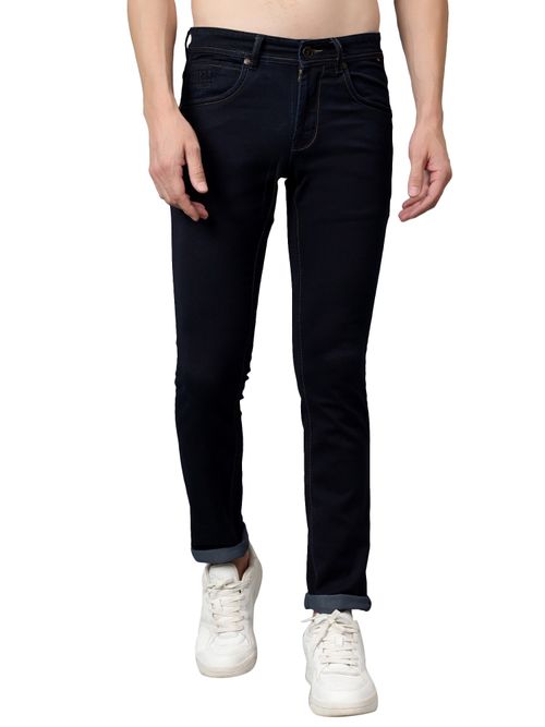 Cantabil Men Dark Blue Solid Stretchable Jeans