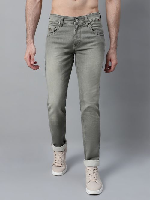 Buy Cantabil Men Light Olive Solid Stretchable Jeans Online
