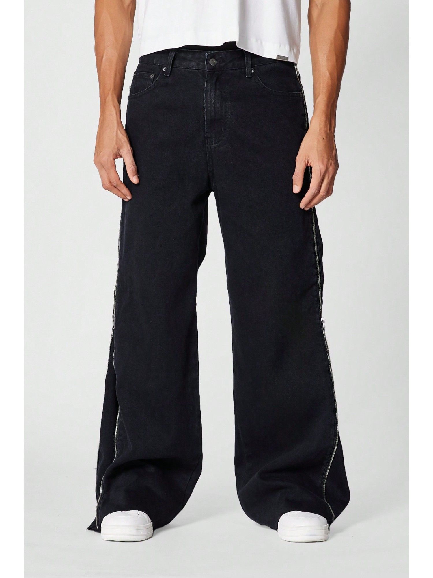 Buy Off Duty India Grudge Black All Zipper Denim Jeans Baggy Fit