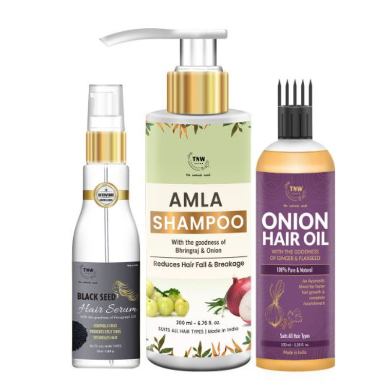 TNW The Natural Wash Onion Oil + Hair Serum + Amla Shampoo