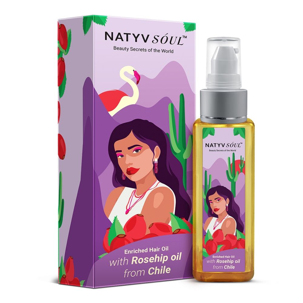 Natyv Soul Enriched Hair Oil With Rosehip Oil From Chile - Exotic Ingredients - Reduces Hair Fall