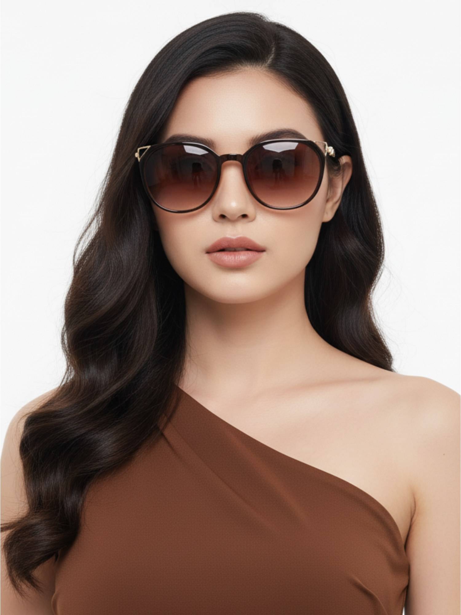 HASHTAG EYEWEAR Red UV Protection Round Full Rim Casual Women Sunglass - G-15077-brown (50)