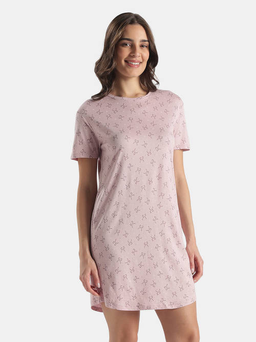 Buy Jockey Rx25 Women Micro Modal Cotton Printed Sleep Dress Pink Online
