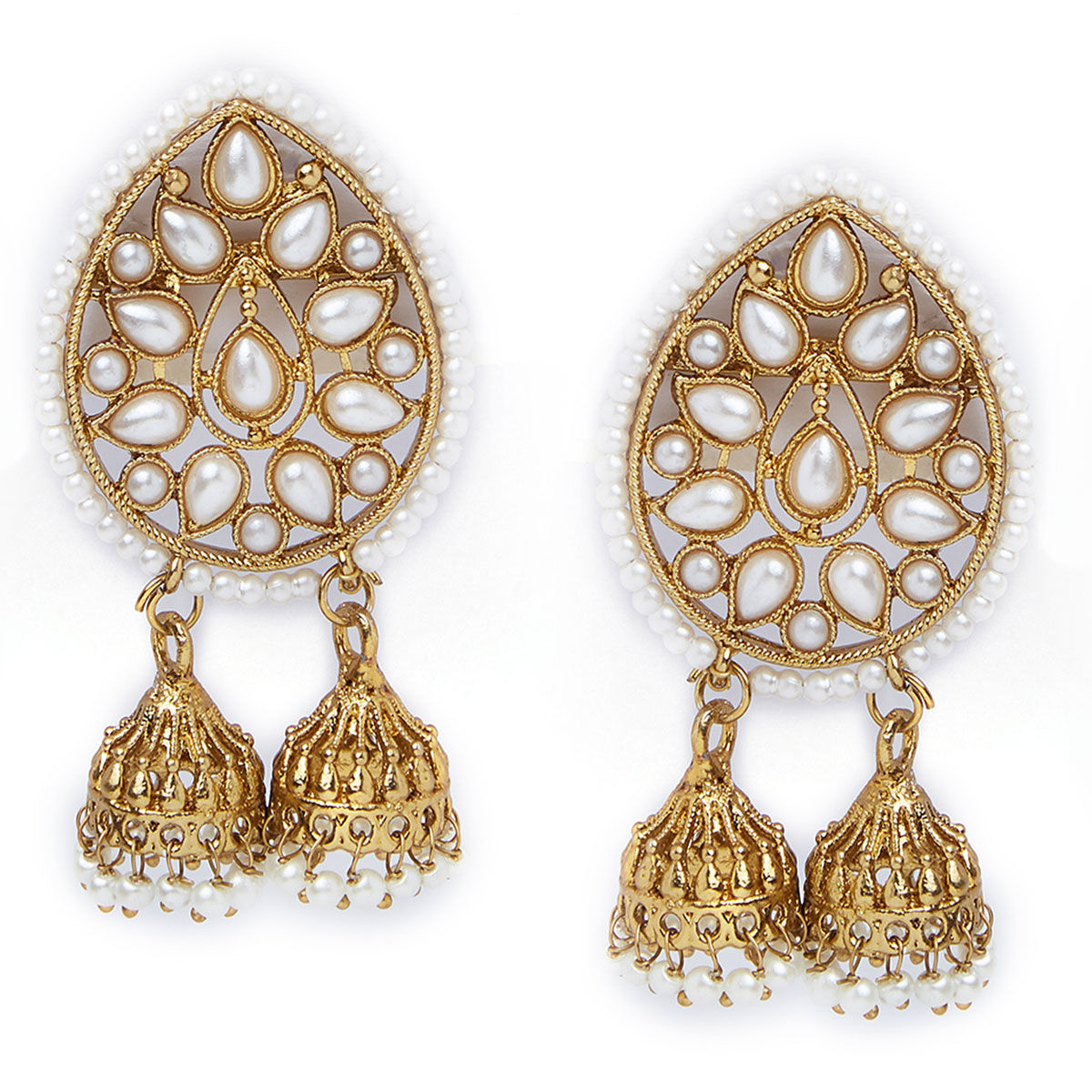 Fida Ethinic Indian Traditional Gold and Pearl Embellished Drop Stud ...