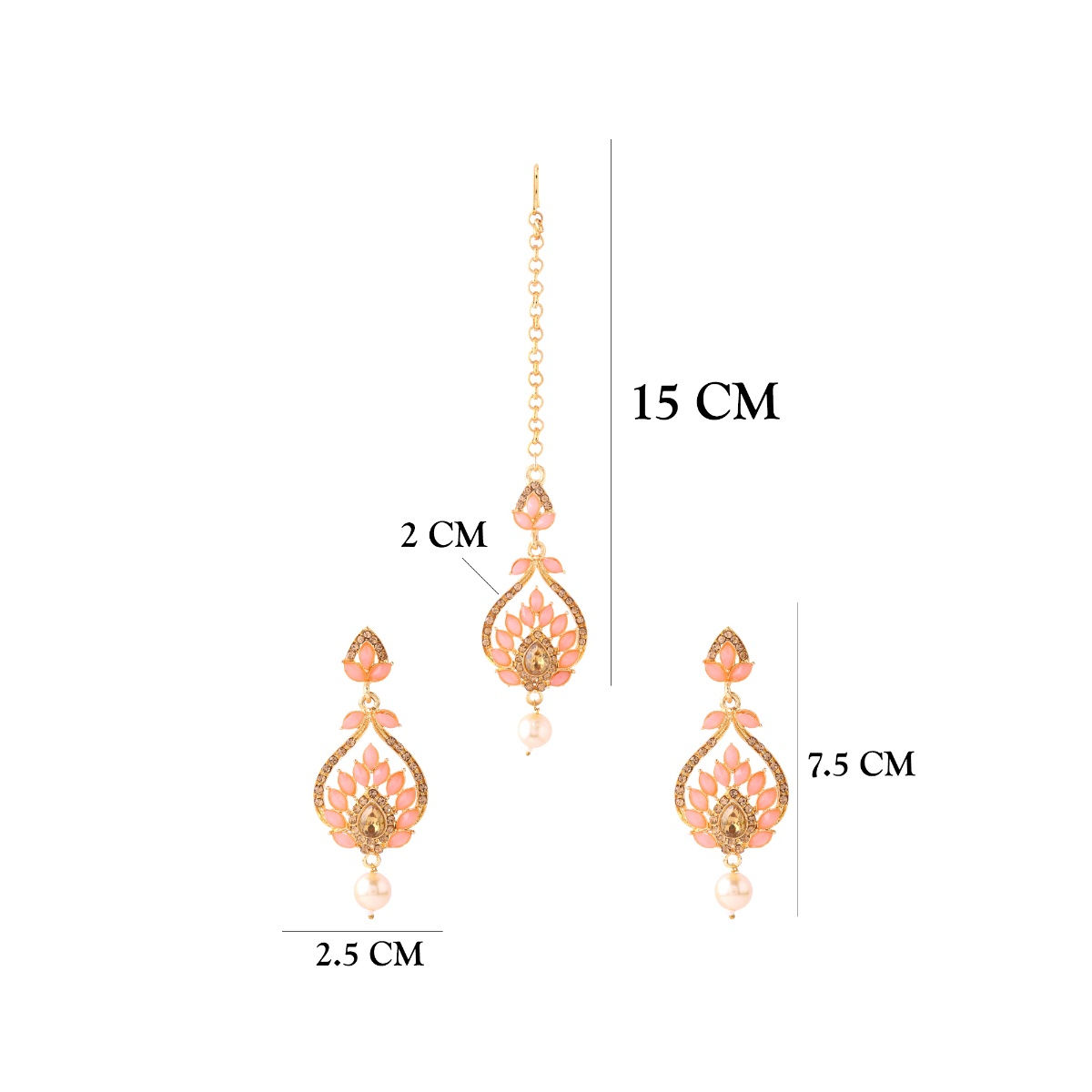 Buy Yellow Chimes Gold Toned Leaf Shaped Drop Earrings With Mang Tikka