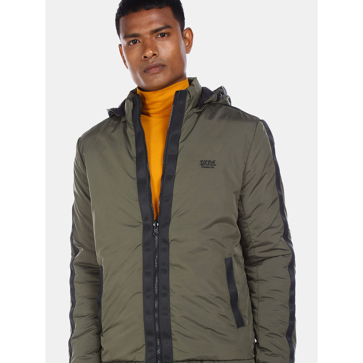 Buy U.S. POLO ASSN. Men Olive And Black Zip Up Detachable Hood