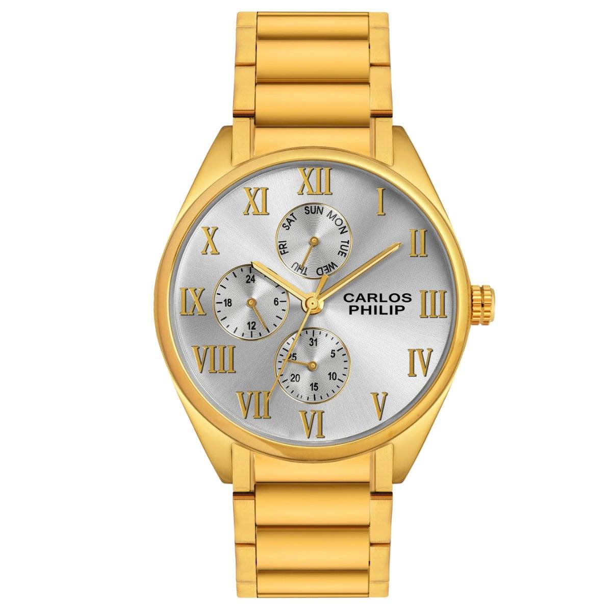 Carlos Philip Men's Classic Analog Watch (Element RSG 17 Silver IGP) (M)