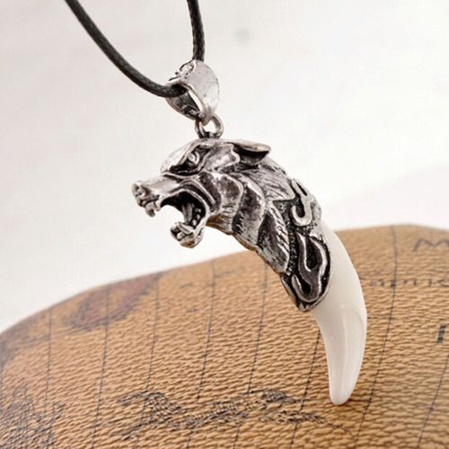 OOMPH Jewellery Silver Steel Wolf White Tooth Pendant Necklace For Men  Boys