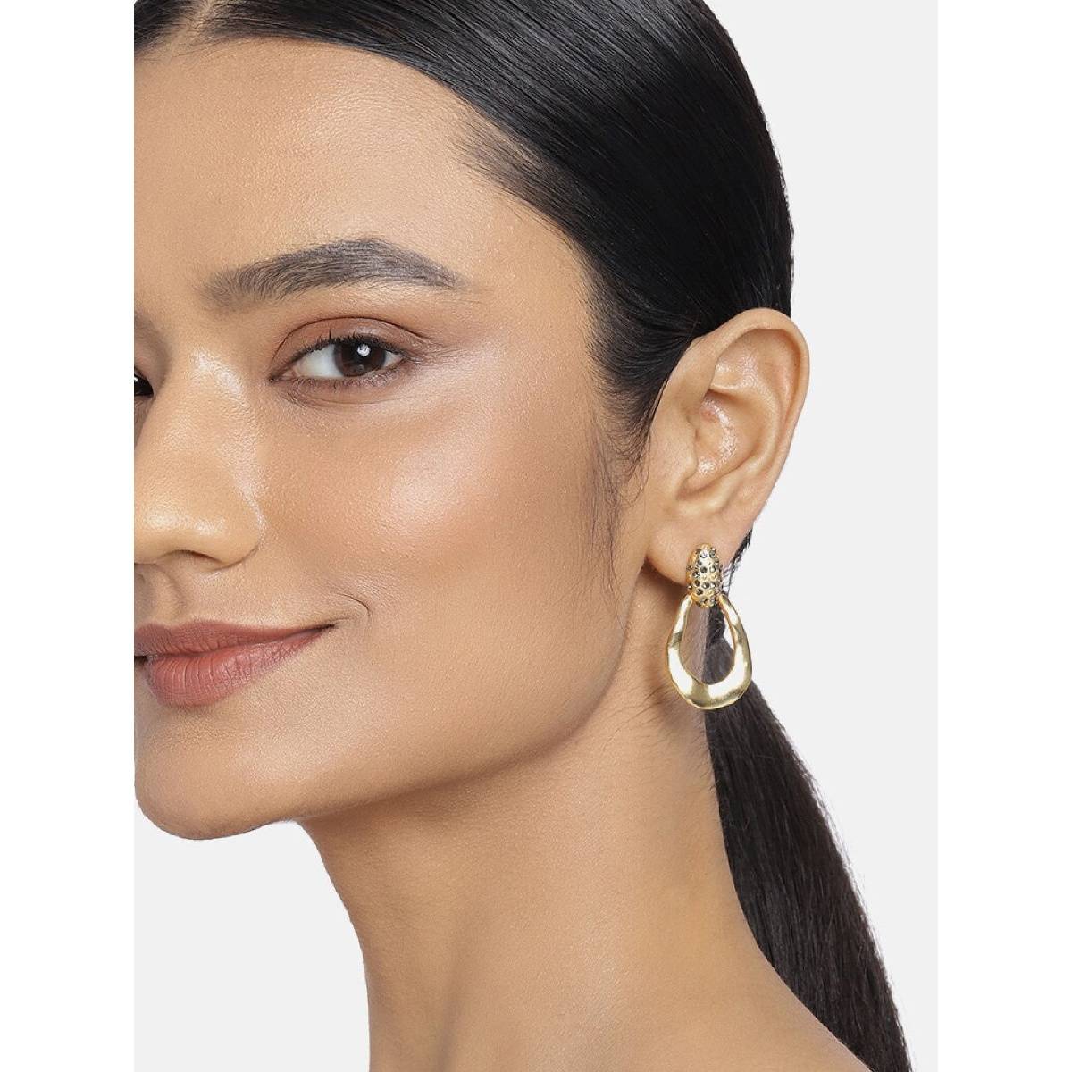 Estele Gold Plated Studded and Textured Designer Earrings for Women with Black Crystals