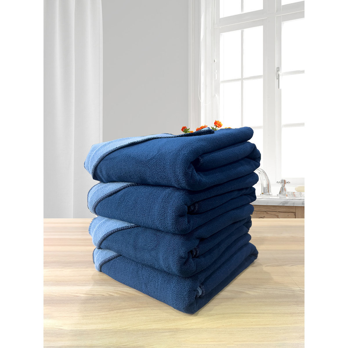 Buy Labham Navy Blue Microfiber Reversible Bath Towel (pack Of 2) Online