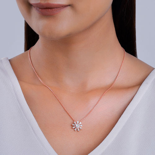 Giva 925 Sterling Silver Rose Gold Baguette Flower Pendant With Link Chain  For Women