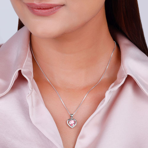 GIVA Sterling Silver Silver Valentine Pink Heart Swarovski Crystal Pendant  with Chain