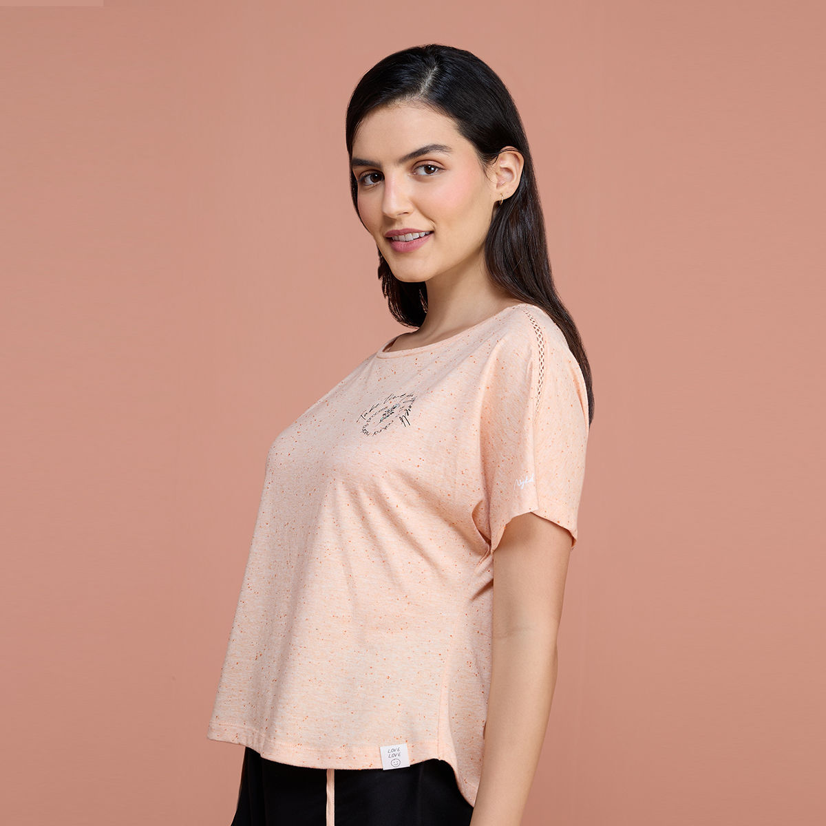 Neppy Lace Detail Tee - NYS134 - Almost Apricot – Nykd by Nykaa