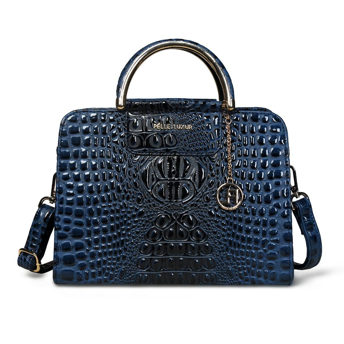 Pelle Luxur Women'S Navy Blue Premium Pu Medium Satchel Bag