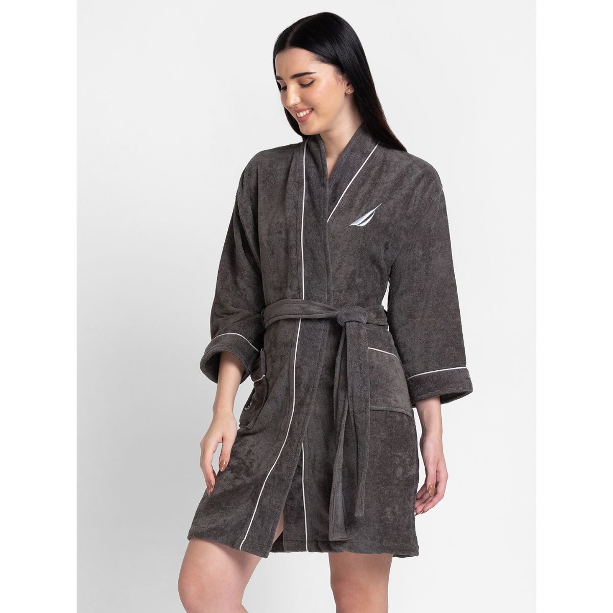 Nautica Luxurious Ultra Soft Bath Robe -1pc Solid-dark Grey: Buy ...