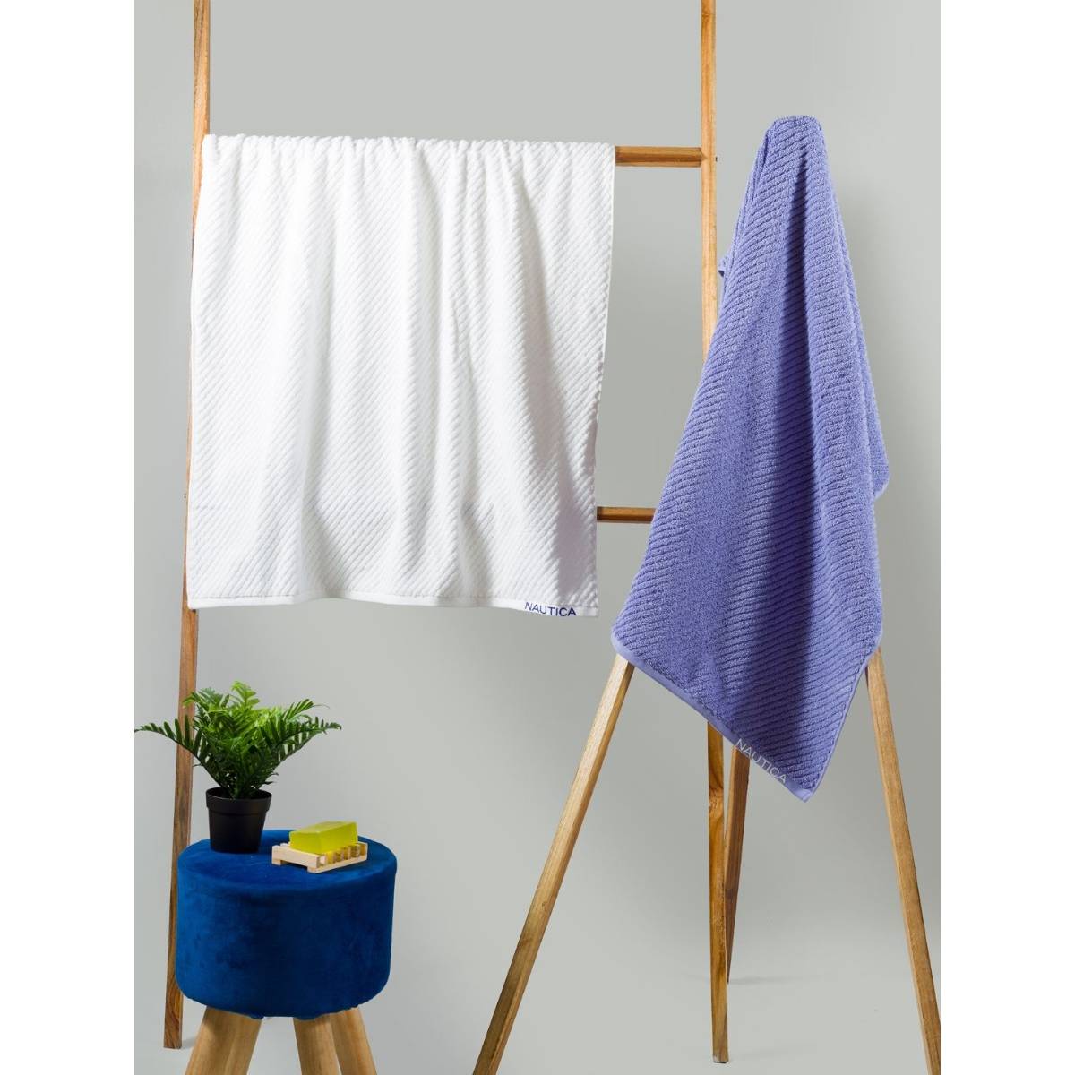 Nautica Fluffy Zero Twist 100% Cotton Towel -2Pc Bath Towel Zen-White, Grapemist