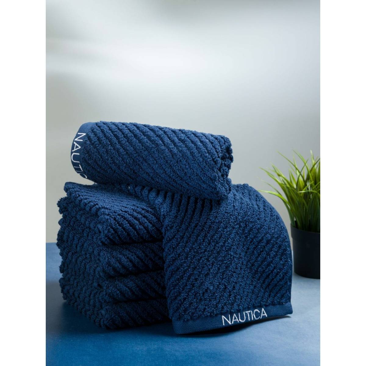Nautica Fluffy Zero Twist 100% Cotton Towel -6Pc Hand Towel Solid-Navy Blue
