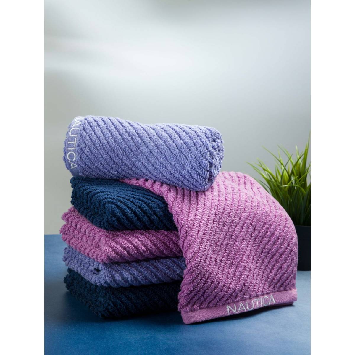 Nautica Fluffy Zero Twist 100% Cotton Towel -6Pc Hand Towel Solid-Lilac, Grapemist, Navy Blue