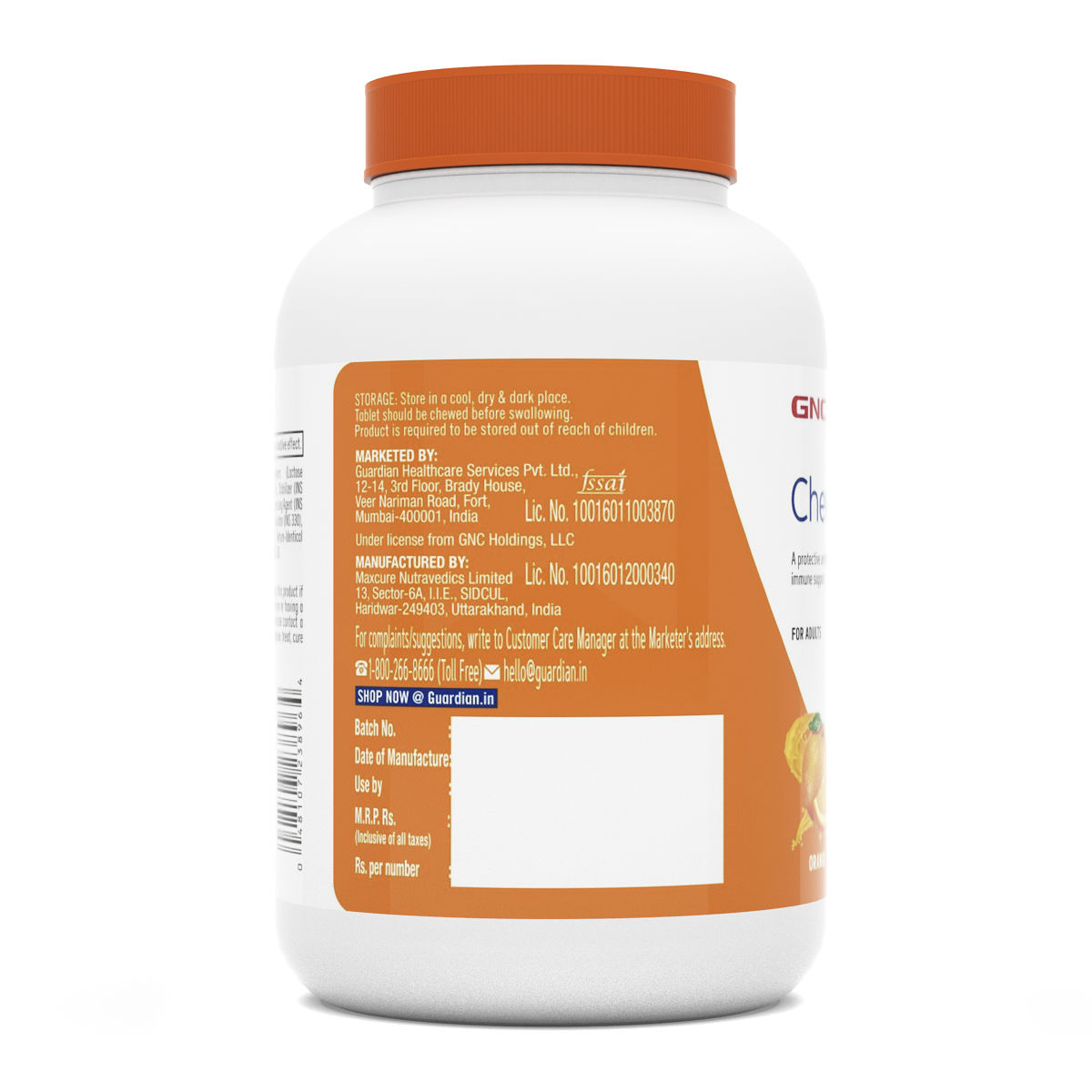 Buy GNC Vitamin C Chewable Tablets Orange Flavour Online