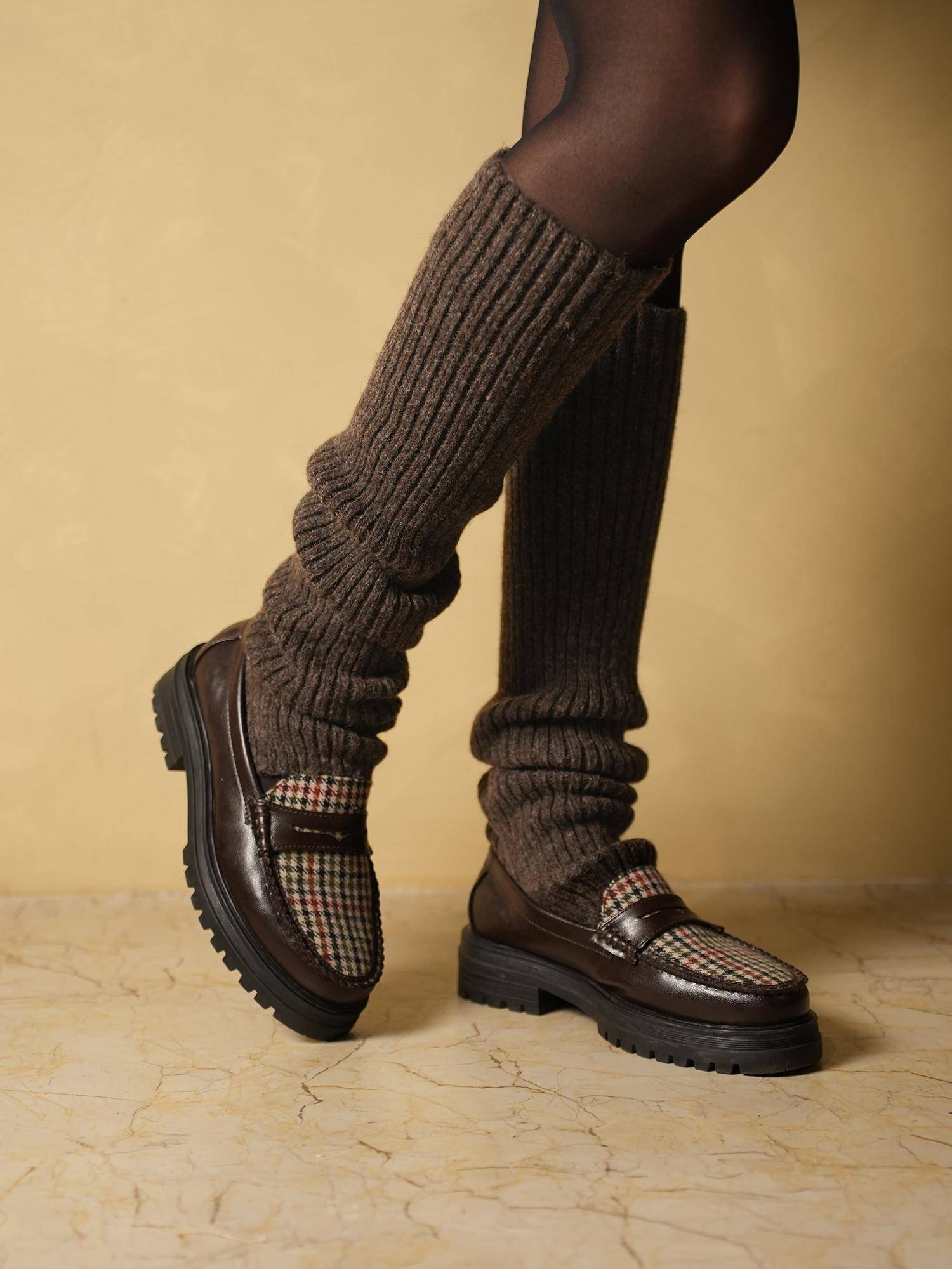 Theater Ribbed Brown Leg Warmers