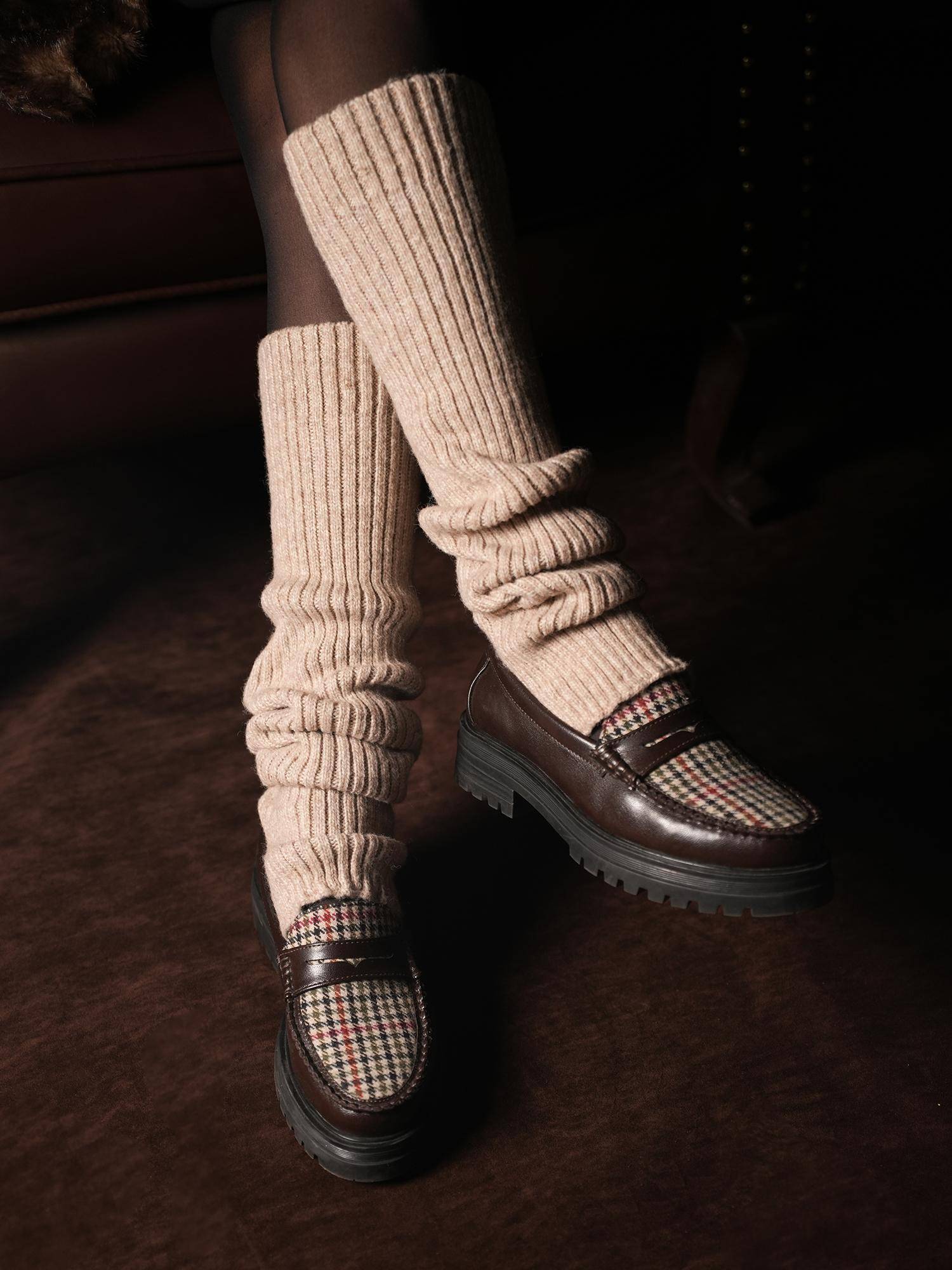 Theater Ribbed Biege Leg Warmers