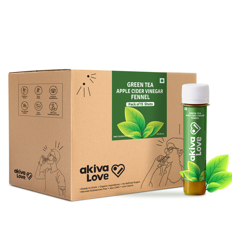 Akiva Love Green Tea Apple Cider Vinegar Ready To Drink Health Shots Bottle (Pack Of 15)