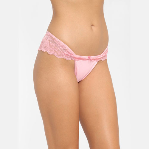 N-Gal Women's Lace Trim Edge Low Waist Underwear Lingerie Thong Panty -  Pink (S)