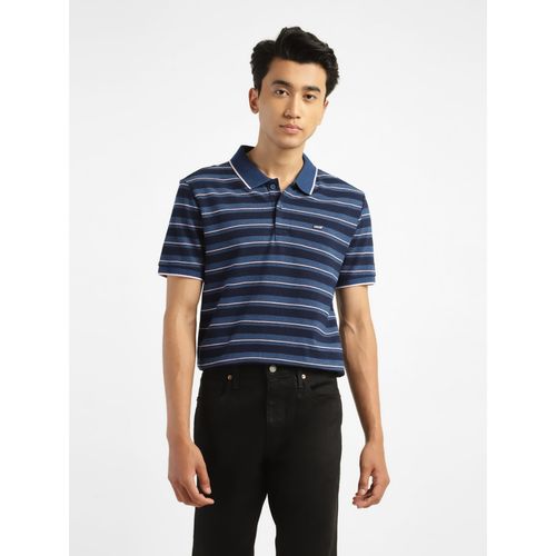 Buy Levi's Men's Blue Striped Polo Collar T-Shirt Online