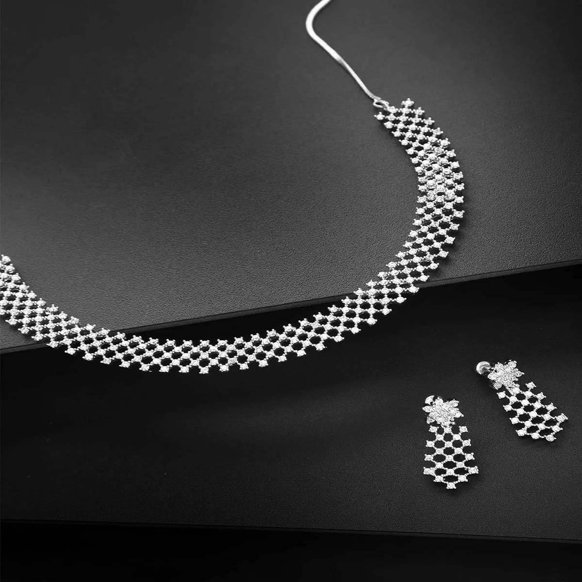 Priyaasi American Diamond Silver Plated Ethnic Jewellery Set
