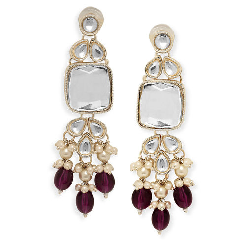 Buy OOMPH Wine Burgundy Maroon Beads Kundan Choker Necklace Set