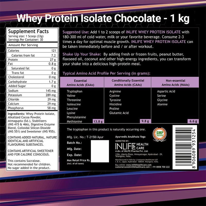 INLIFE 100% Isolate Whey Protein Chocolate Powder: Buy INLIFE 100% ...