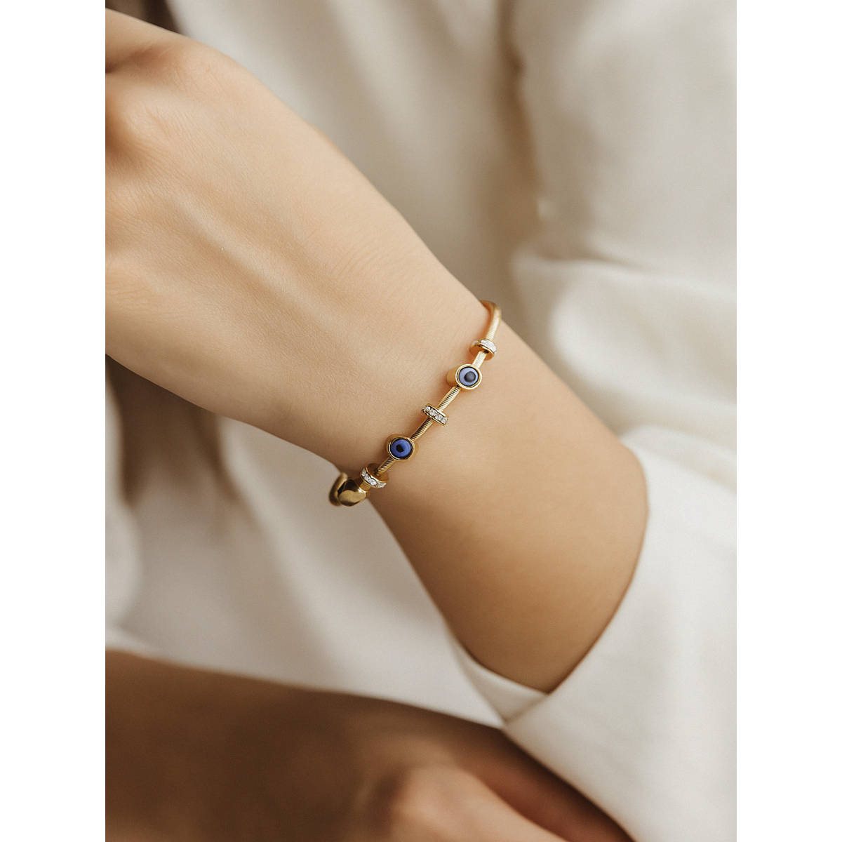 Jewelz Rose Gold Evil Eye Charm Bracelet with Crystal Accents