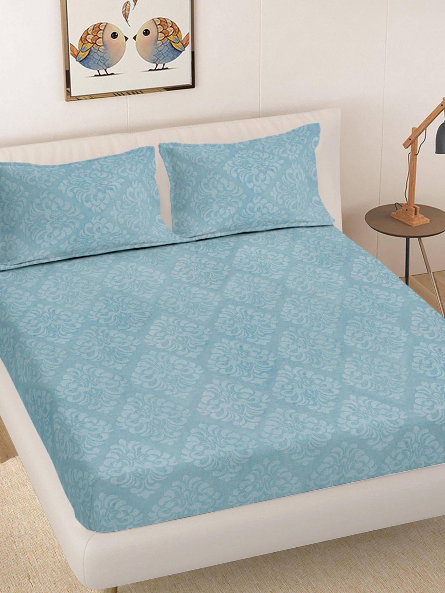 FABINALIV Sky Printed 300 Tc King Size Embossed Double Bedsheet with 2 Pillow Covers