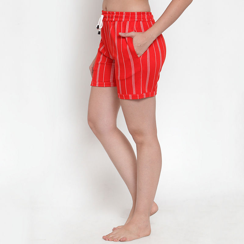 Buy Secret Wish Women's Red Cotton Striped Shorts Online