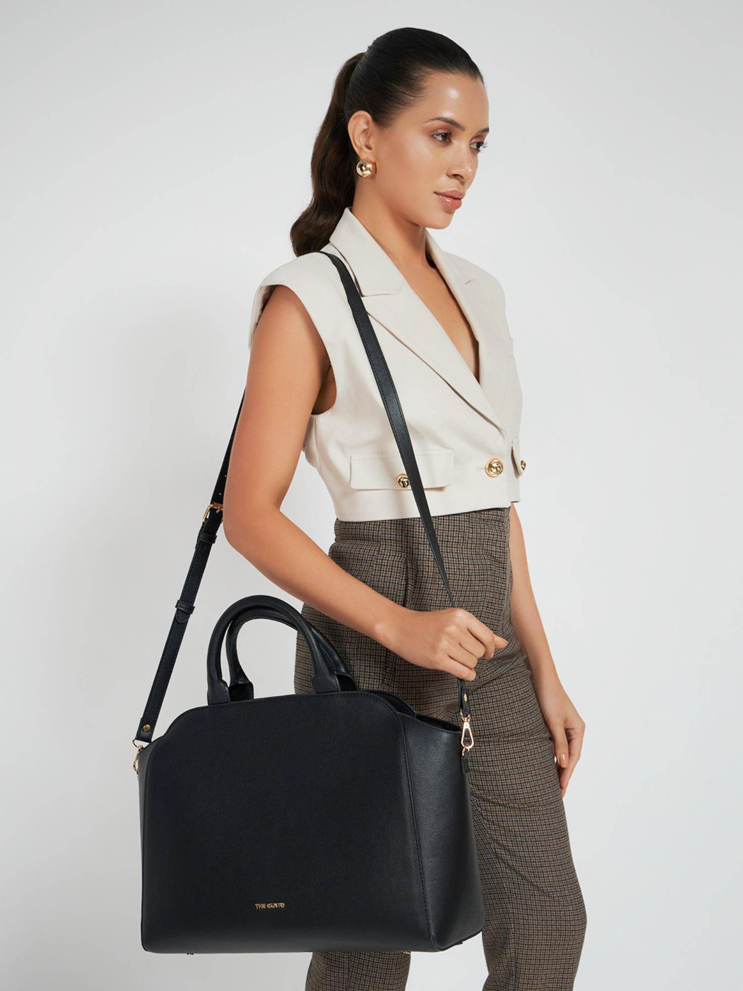THE GUSTO Denice Tote Bag with Detachable Strap - Black (S)