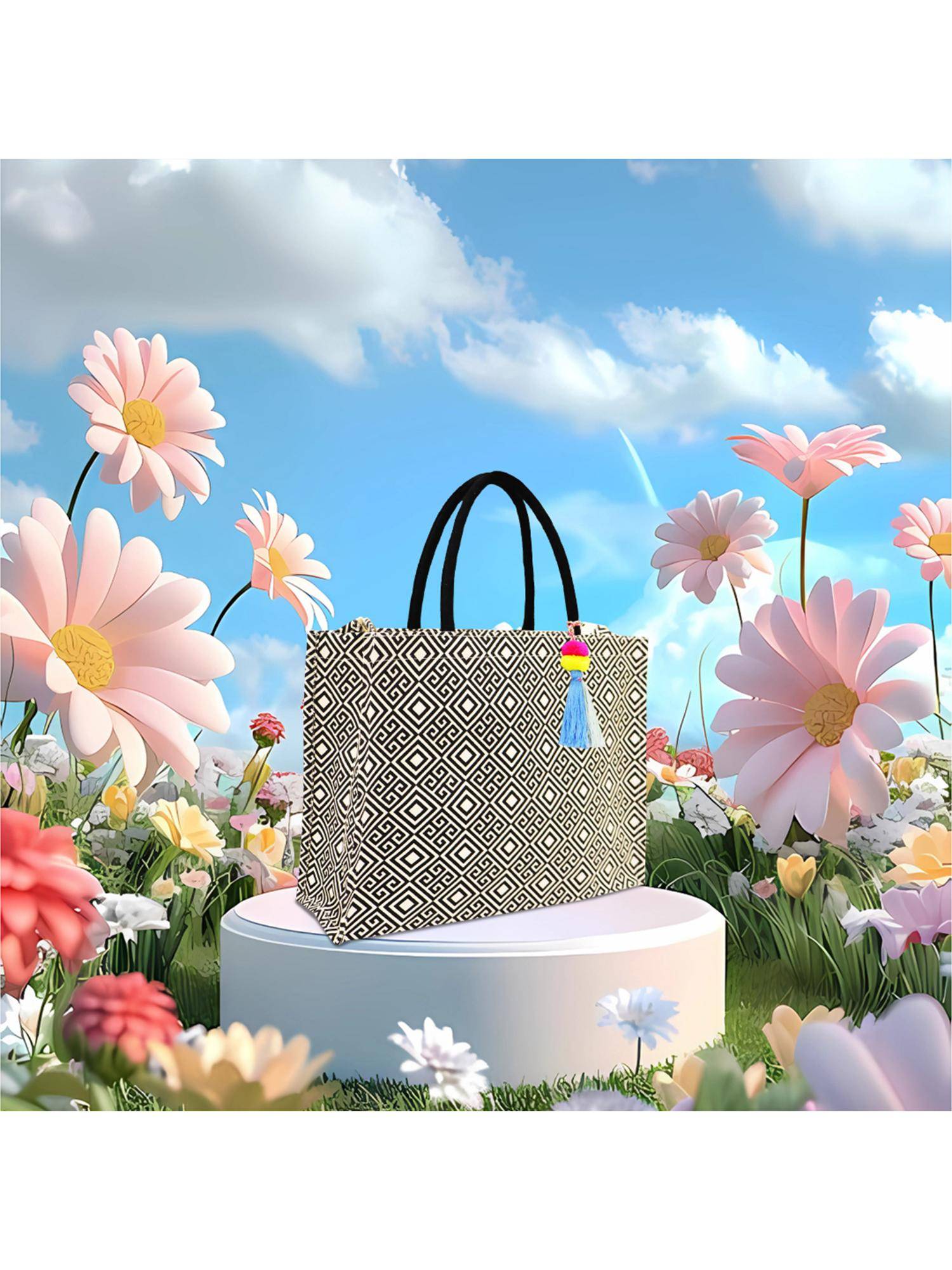 Earth Bags Metro Grid Canvas Bold Geometry Tote Bag