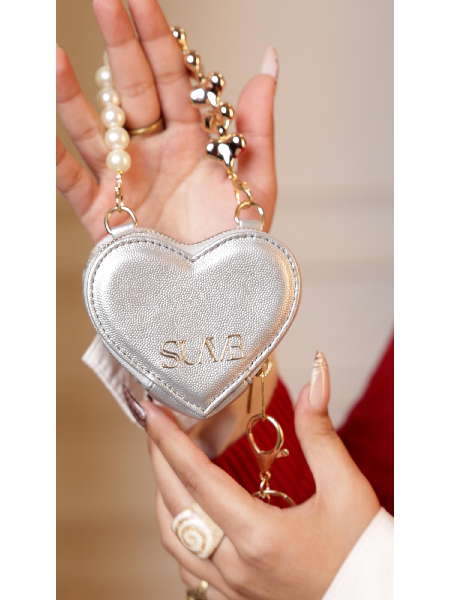 love❤️mini Buy Suave Bags Silver Love Lock Mini Heart Bag Online