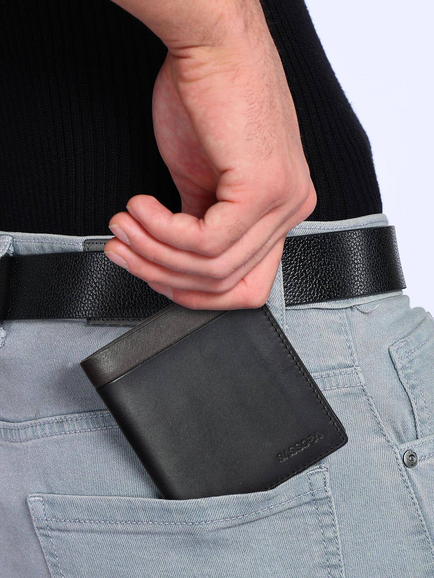 Sassora Genuine Leather Rfid Blocking Slim Bi-Fold Wallet For Men (Medium)