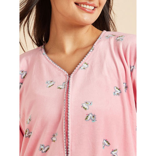 Buy Sweet Dreams Women Pink Printed Full Sleeves Night Dress Online